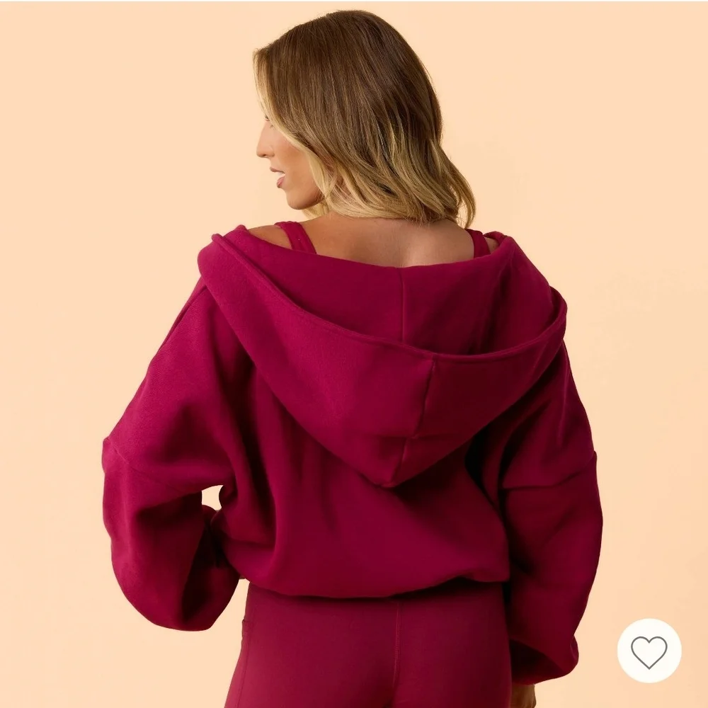 Women's Zip-Up Hooded Sweatshirt - Rich Magenta - Picture 3 of 7